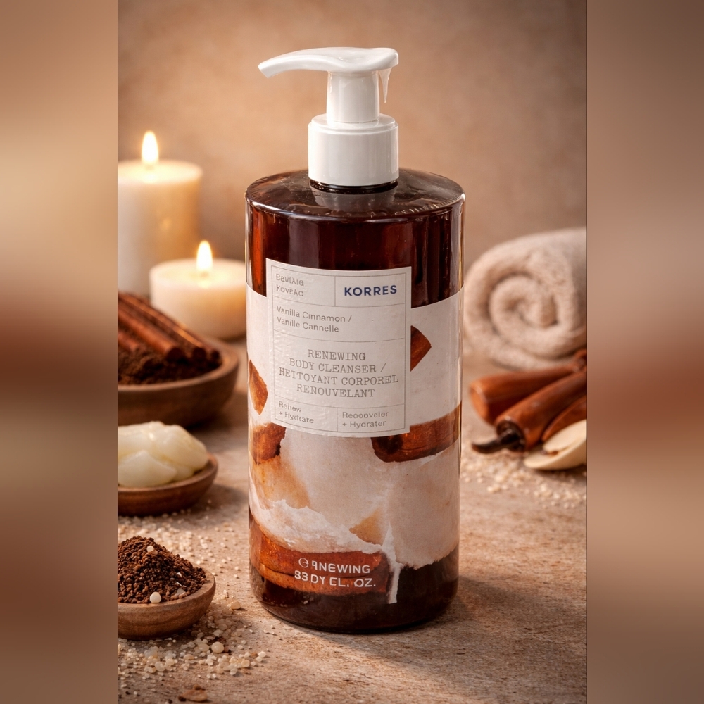KORRES Vanilla Cinnamon Renewing Body Cleanser – 33.81 oz (1000 mL) 🤎🕯️